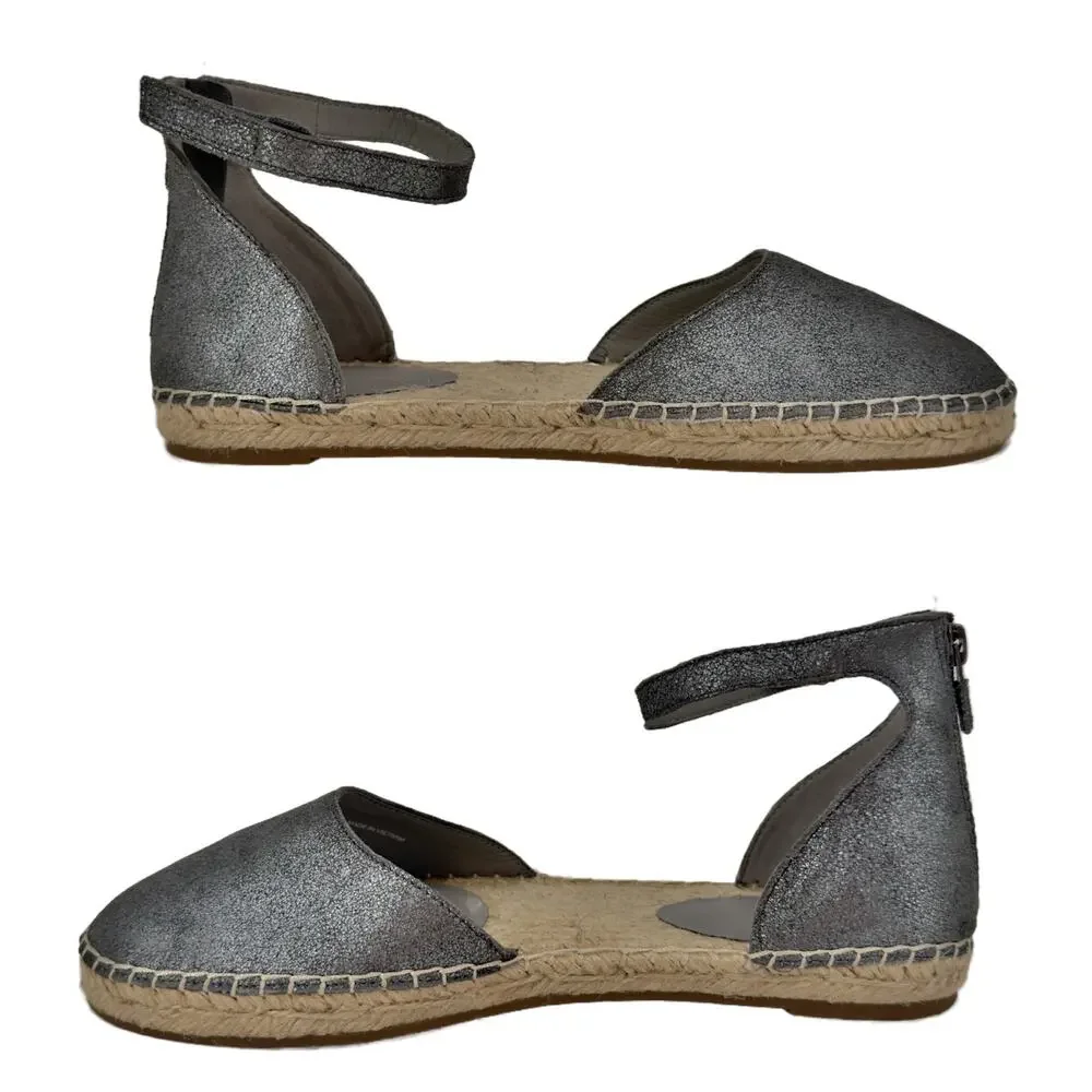 NEW Eileen Fisher Lala Espadrille Flats size 9 Gunmetal Silver Metallic Leather
